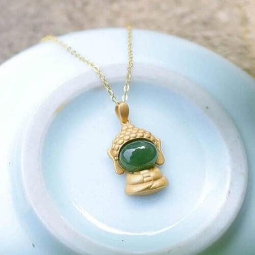 New Silver Natural Hetian Chalcedony Tathagata Buddha Pendant Necklace Chinese style retro women elegant luxury brand jewelry