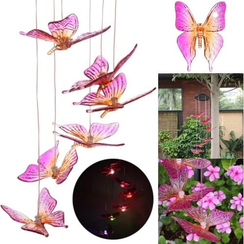 New Colorful Solar LED Butterfly Wind Chimes Holiday Light Hanging In The Courtyard Garden Bedroom Decoration