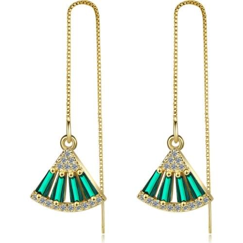 New 925 Sterling Silver Earrings Tassel Long Emerald Zircon Earrings For Girls Charm Jewelry Gifts