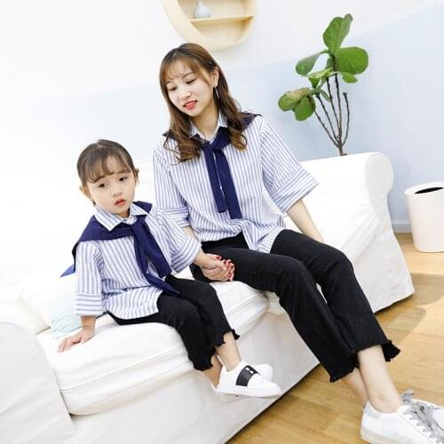 Ommy and Me Shirts Family Matching Outfits Mother Daughter Boys Kids Cotton Sailor Collar Blouse Tops Family Look Clothes F15