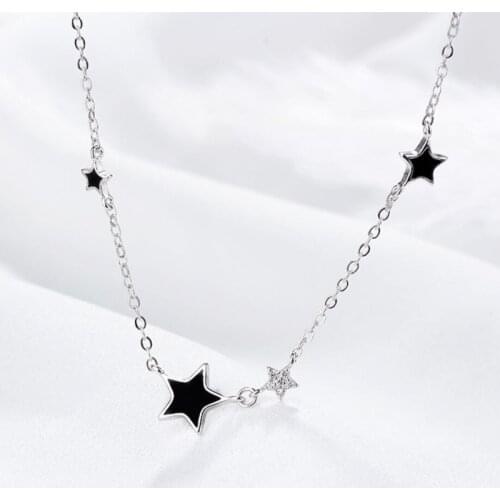 Sole Memory Simple Fashion Star Zircon Pentagram 925 Sterling Silver Clavicle Chain Female Necklace SNE385