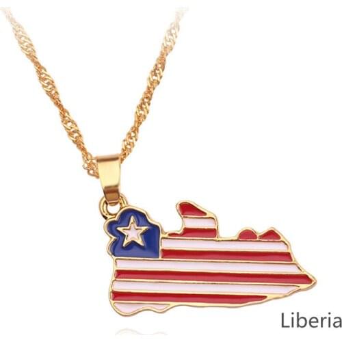 Women Men Liberia Country Map & Flag Pendant Necklaces Gold Color Charm Maps Jewelry Enamel Bijoux Femme Bridesmaid Gift