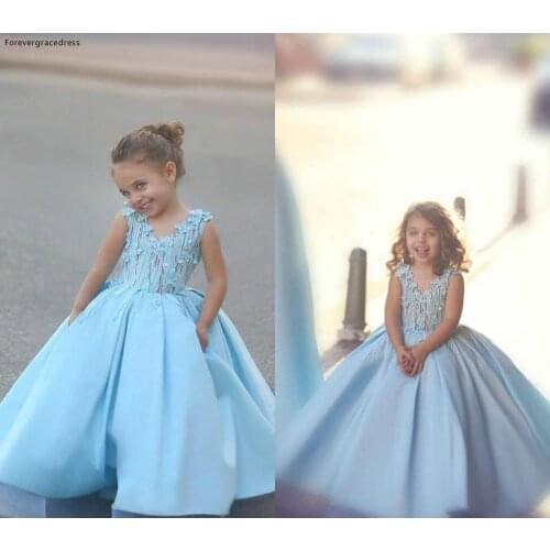 New Cute Light Blue Flower Girls Dress Mother And Daughter Princess A-line Junior Kids Special Occasion Dress Party Dress