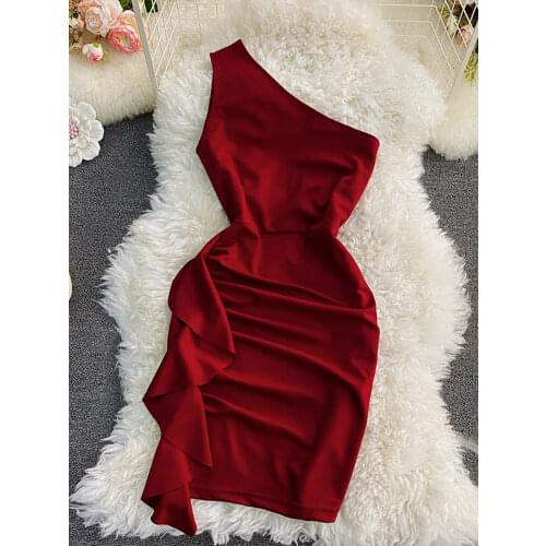 Sexy Skew Collar Sleeveless Bodycon Dress Women Elegant High Waist Sheath Mini Vestidos Female 2021 Spring Summer New Fashion