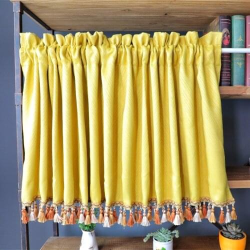 Nordic Yellow Solid Tassels Thickened Shade Short Curtain Blue Bay Window Window Treatment Home Decoration Drapes MY499D