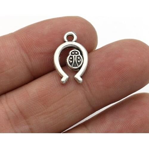 JAKONGO Antique Silver Plated Horseshoe ladybug Charms Pendants for Jewelry Making DIY Handmade Craft 17x12mm