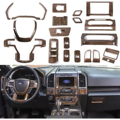 Full Set Wood Grain Upgrade Interior Trims For Ford F150 2015-2017 Super Duty