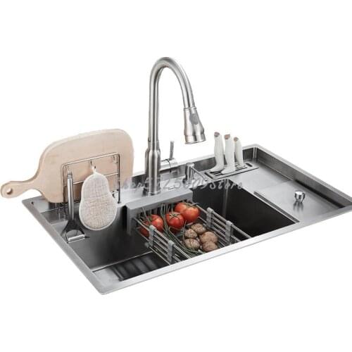 304 Stainless Steel Manual Sink, Large Single-slot Kitchen Sink, Multi-function Undercounter Basin With Trash Can