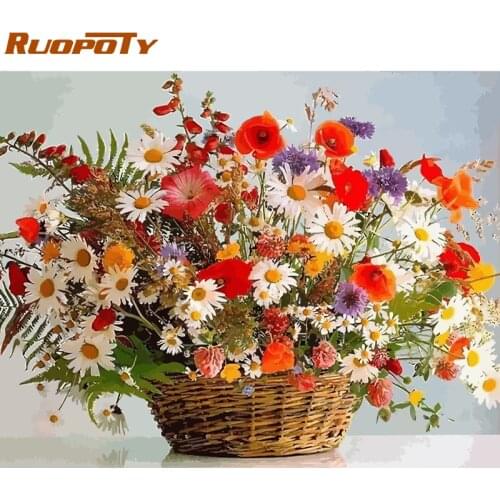 RUOPOTY Frame Flowers DIY Painting By Numbers Kits Modern Home Wall Art Picture Acrylic Coloring By Numbers Unique Gift Artwork