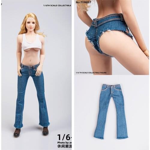 TYM057 1/6 Scale Sexy Hot Girl Jeans Micro Fringed Short/Long jeans Thong Female Accessory Model for 12'' Body