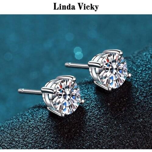Moissanite Stud Earrings 100%VVS1 2021 Simple Round Rhodium Plated 925 Silver Pass Diamond Test Classic Style Women Fine Jewelry
