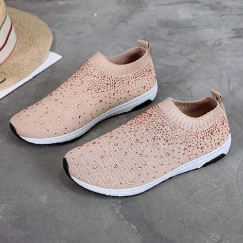 Sports Shoes Womens Summer Breathable Socks Shoes Diamond Shoes Womens Leisure Outdoor Light Running Shoes Diamond Large 43