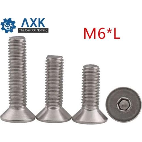 100Pcs DIN7991 ISO10642 JISB1194 M6*L A2-70 Stainless Steel 304 Hexagonal Countersunk Screws Flat Head Hex Socket Screw Bolts