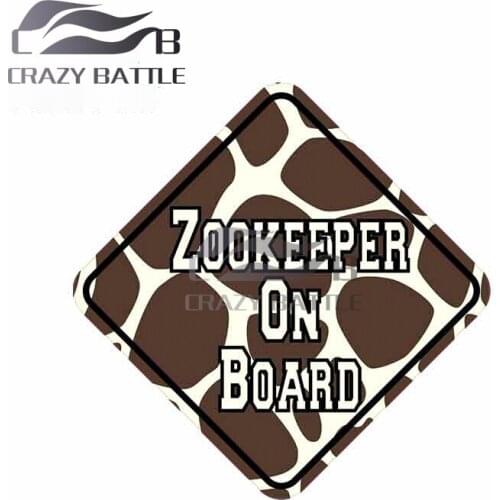 Crazy Battle 13cm x13cm Giraffe Print Zookeeper On Board Laptop Waterproof Car Stickers Windows Decoration Decal Bumper Graphics
