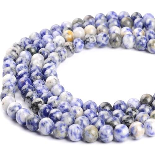 Top Quality Natural White Dot Blue Stone Beads For Jewelry Making Bracelet DIY Round Loose Beads 4/ 6/8/10 mm Strand 15