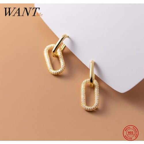 WANTME Genuine 925 Sterling Silver Personality Unique Bohemian Shiny Zircon Earrings for Women Charming Party Piercing Jewelry