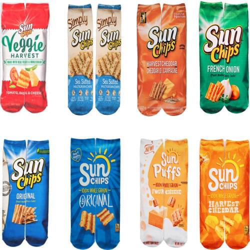 1 Pair Funny Unisex Men Art Socks Women Printing Potato Chips Knee High Socks Cotton Art Long Socks for Men Casual 8 Style 22601
