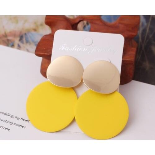 9Colors Double Round Wafer Drop Earrings for Women European American Colorful Geometry Metal Hyperbole Brincos ZA Party Jewelry