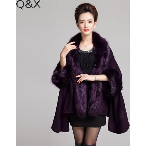 2018 Winter Warm Long Sleeves Knitted Faux Fur Poncho Cape Cashmere Solid Shawl Women Imitation Fur European Cardigan Coat