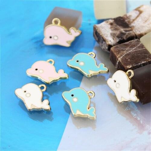 Julie Wang 5/6PCS Small Enamel Dolphin Charms Alloy Mixed Colors Cute Animal Pendant Bracelet Earring Jewelry Making Accessory