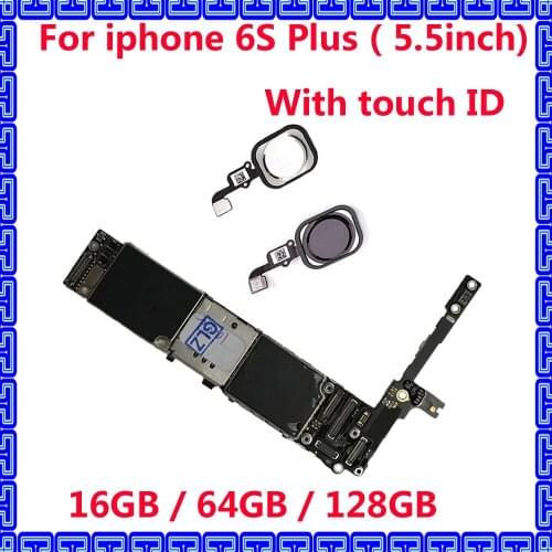100% Tested good works unlocked motherboard for iphone 6S Plus Original IOS system mainboard with / NO touch ID 16GB 64GB 128GB