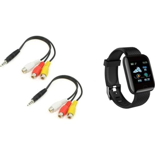 2Pcs 3 RCA Female Audio/Video Connector to 3.5mm Jack Plug Adapter Cable with Color Screen 116Plus Smart Watch