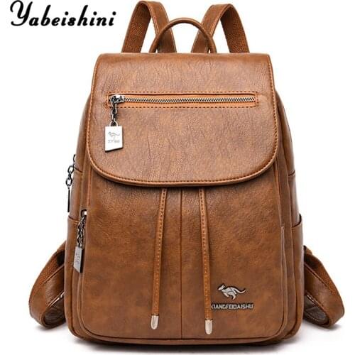 2020 Women Leather Backpacks Mochila Feminina Rucksacks for Girls Luxury Designer Rucksack Female Vintage Bagpack Solid Ladies