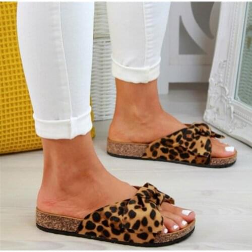 2021 Summer Women Bow Flat Womens Open Toe Sandals Woman Slip On Flock Slides Casual Beach Shoes Ladies Slipper Plus Size