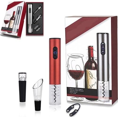 4 Pcs CE Certification Electric Wine Bottle Opener Set Automatic Corkscrew with Stopper Pourer Foil Cutter Red Wine Accessories