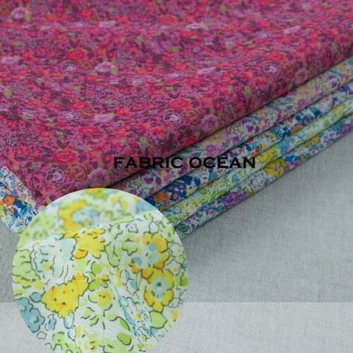 5 colors: printed silk blend cotton fabric, floral pattern, retro style, small flowers,sew for top,shirt,dress,craft by the yard