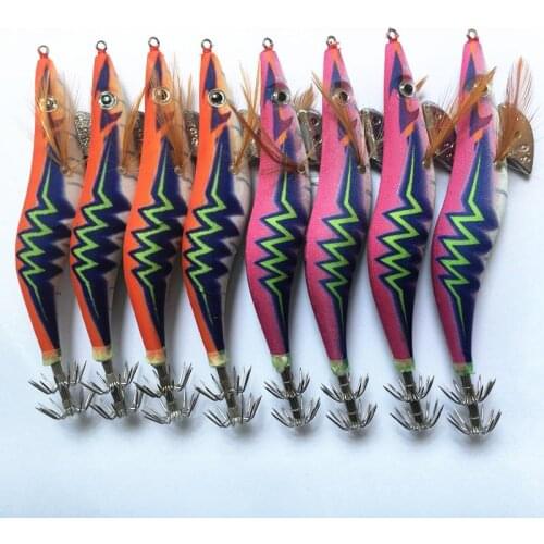 8Pcs Squid Hooks 3.5# Artificial wood Shrimp Squid Jig Lure Luminous Octopus Cuttlefish Shrimp Lure Pesca fishing tackle
