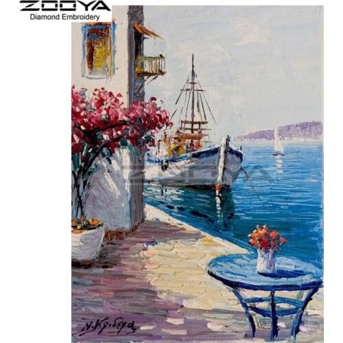 ZOOYA Diamond Embroidery 5D DIY Diamond Painting Seaside Landscape Boat Diamond Painting Cross Stitch Rhinestone Mosaic BJ1904
