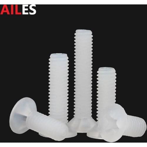 White Nylon Cross Phillips Flat Countersunk Head Screws Plastic Cross Recessed Countersunk Head Bolt M2 M2.5 M3 M4 M5 M6 M8