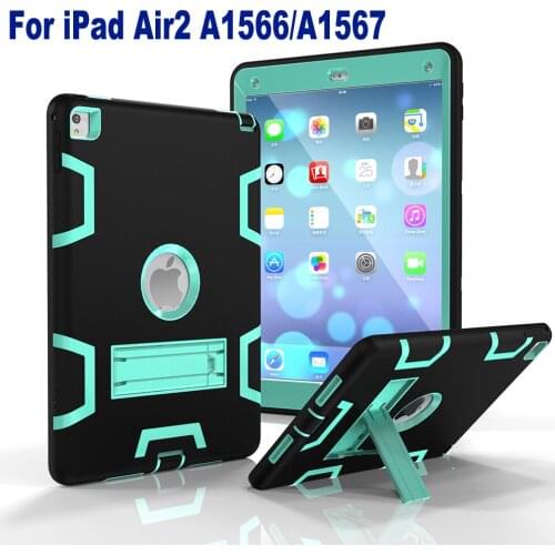 Stand TPU Case For iPad Air2 Cover Heavy Duty Hybrid Silicon Rugged Armor Shockproof Hard Case Cover For Apple iPad 6 Air 2