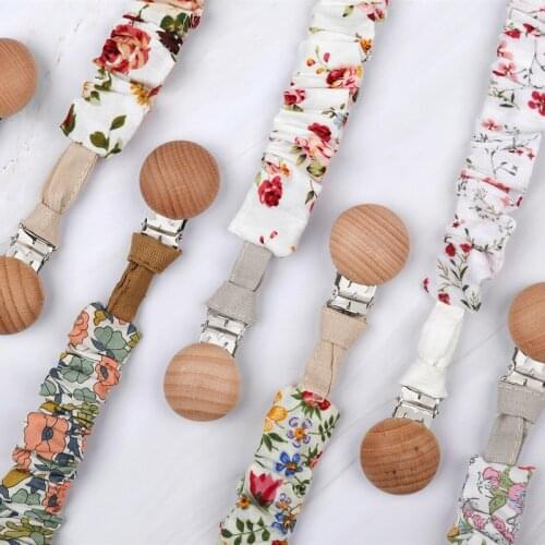 Baby Infant Cotton Pacifier Clip for Newborn Teething Soother Chew Dummy Chains Beech Wood Pacifier Clips