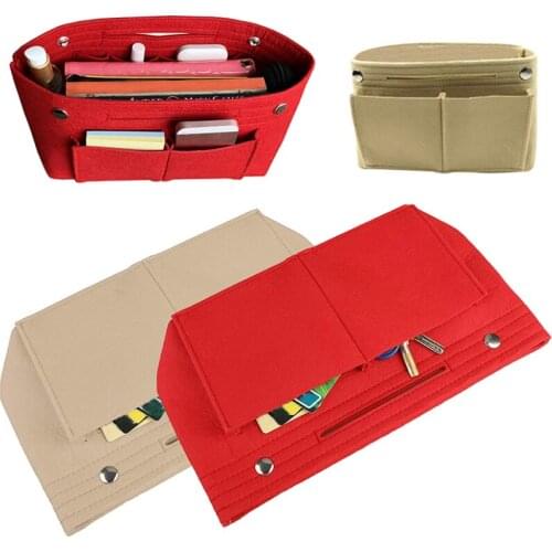 Felt Purse Makeup Organizer Inner Bag Handbag Multi-Pocket Travel Insert Handbags Portable Women Cosmetic Storage Bag Multilayer