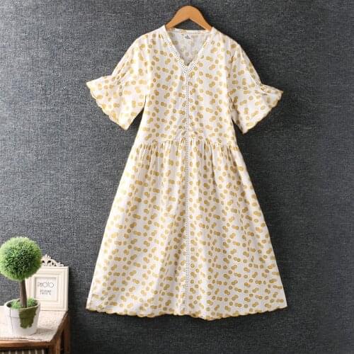 Lamtrip Sweet Polka Dots Print V-Neck Lantern Sleeve Cotton Dress