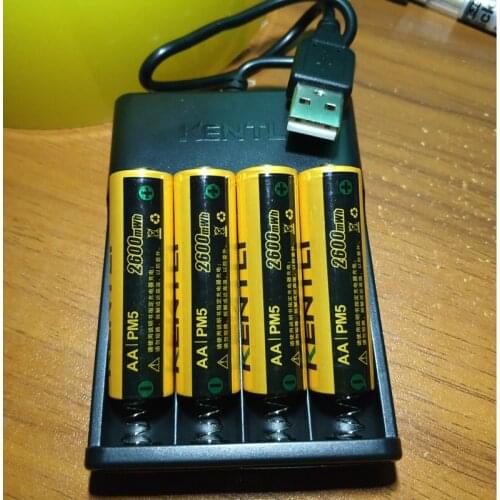 KENTLI 4pcs 1.5v 2600mWh AA rechargeable Li-polymer li-ion polymer lithium battery +1 USB smart Charger