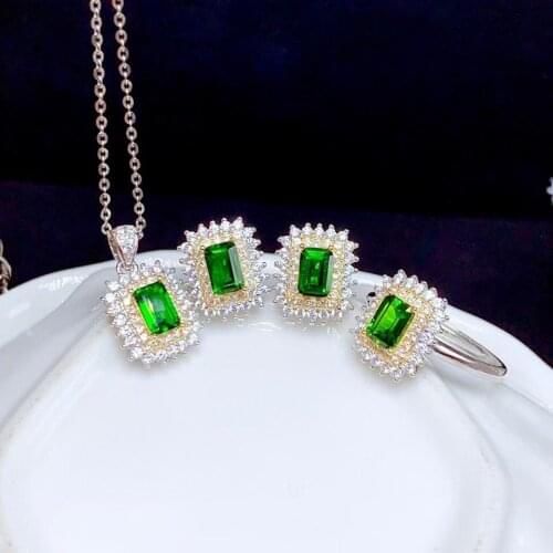 Columbia natural diopside set ring earrings necklace fashionable with new design quality 925 Silver