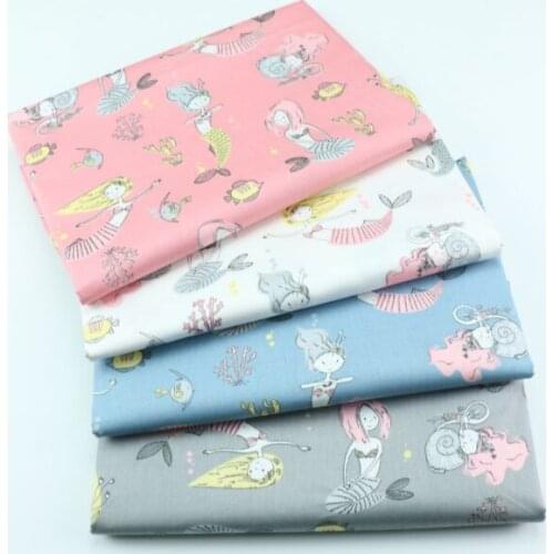 50*160CM Mermaid Printed 100%Cotton Fabric Handmade Materials For Baby Romper Kids Clothes Doll'r Dress Bedding Set Making DIY