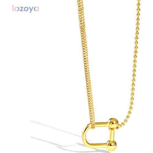 LOZOYA New 100% 925 Sterling Silver Jewels Simple Neck Horse Shoes Musics Pendant Luxury Fashion Jewelry 2021 Rock Punk Chains