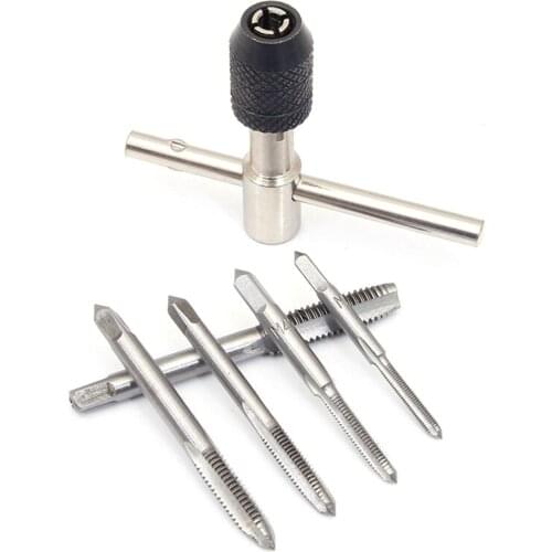 M3-M8 6PCS/Set Tap Drill Wrench Tapping Threading Tool Screwdriver Tap Holder Hand Tool Thread Metric Plug Tap Screw Taps