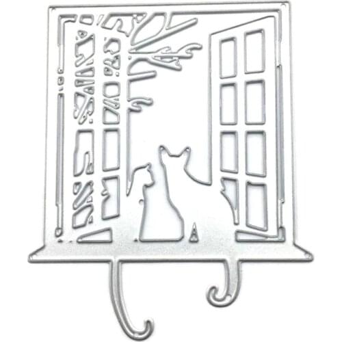Window Cat Metal Cutting Dies Stencil Scrapbooking DIY Album Stamp Paper Emboss