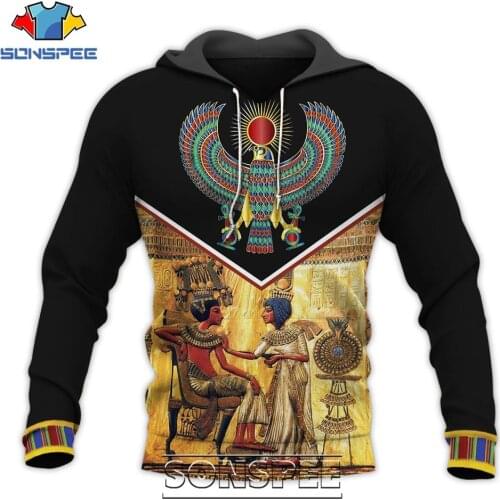 SONSPEE Ancient Egypt Pharaoh Symbol 3D Print Mens Hoodie Casual Men Long Sleeve Egyptian Eye of Horus God Coat Tops Sweatshirt