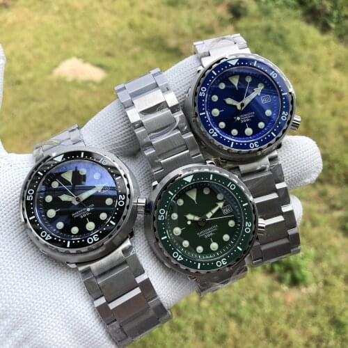 316L Stainless Steel Blue Green Black Dial Ceramic bezel 30ATM Waterproof Stainless Steel NH35 Tuna Men Dive Watch