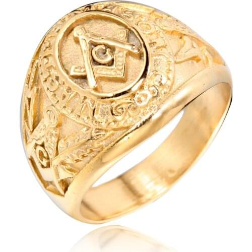 Freemasonry gold ring European and American retro jewelry mens stainless steel ring