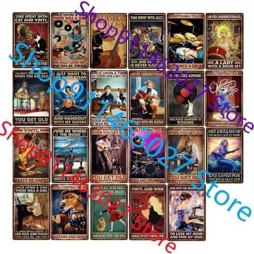 Music Vintage Tin Signs Shabby Chic Plate Wall Art Poster Home Bar Pub Room Wall Signs