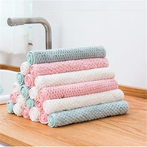 2Pcs Soft Microfiber Kitchen Towels Super Absorbent Dish Cloth Anti-grease Wipping Rags Non Stick Oil Household Cleaning Towel