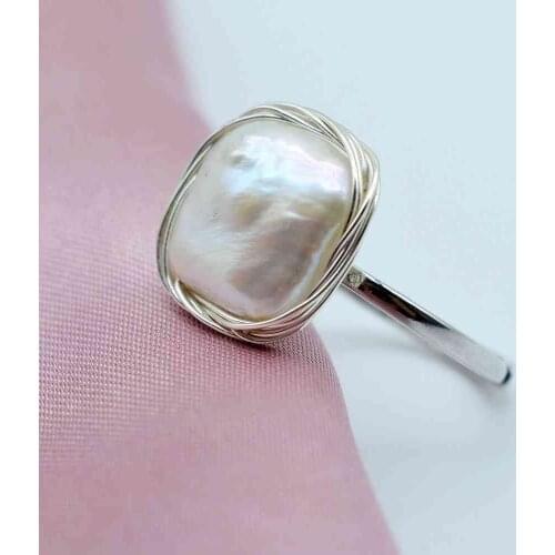 Creative girl ring, natural white baroque pearl, silver thread, handmade, adjustable size, pearl silver ring