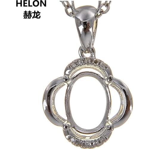 Solid 14k White Gold Natural Diamonds Women Pendant 6x8mm Oval Cut Semi Mount Pendant Setting Yellow Rose Gold Optional